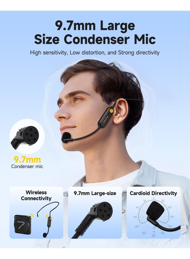 7RYMS WA1 Voice Amplifier with Wireless Headset Microphone for Teachers, Portable Speaker Megaphone with Noise Canceling, 164ft Range, 23H Working, Microphone Speaker for Teaching, Speech, Yoga(Black) - Image 4